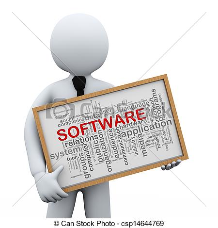 3d Illustration Of Man Holding Software Wordcloud Words Tags Board  3d