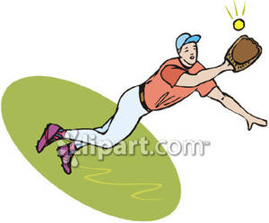 Baseball Player Diving To Catch Baseball Royalty Free Clipart Picture