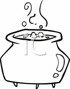 Black And White Cartoon Of A Witch S Brew Boiling In A Cauldron