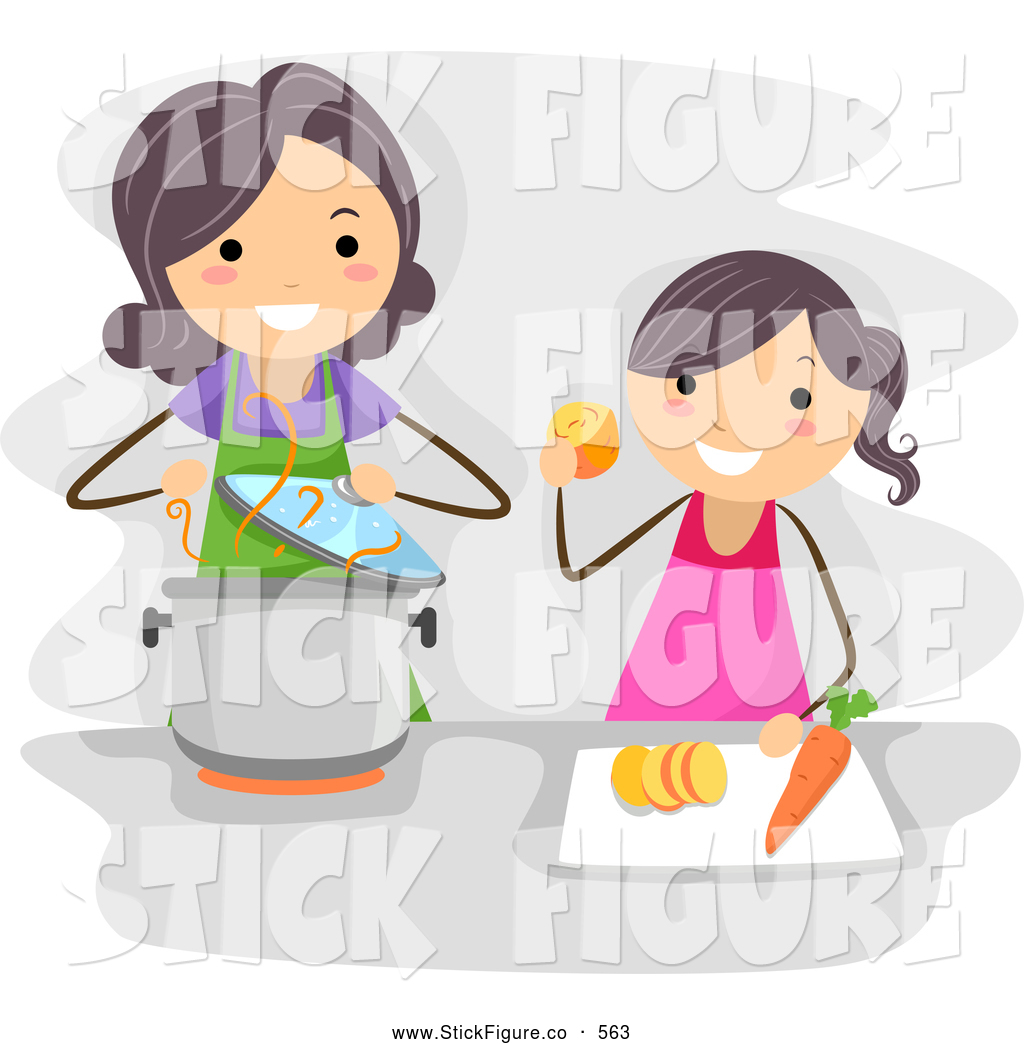 Clip Art Of A Happy Mom And Daughter Cooking By Bnp Design Studio
