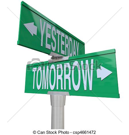 Clip Art Of Yesterday And Tomorrow   Two Way Street Sign   A Green