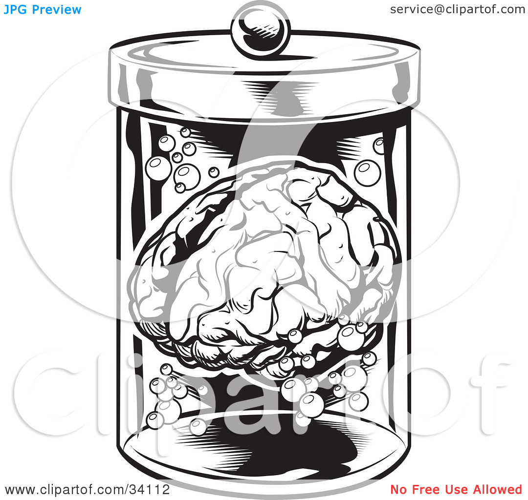 Clipart Illustration Of A Human Brain And Bubbles Floating In A