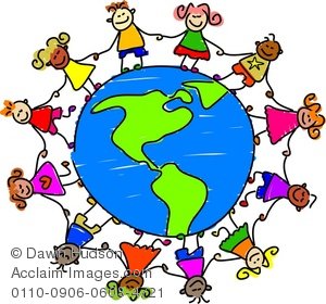 Clipart Illustration Of Diverse Kids Standing Around A Globe Of