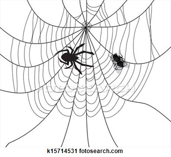 Clipart Of Vector Spider Web And A Caught Fly K15714531   Search Clip    