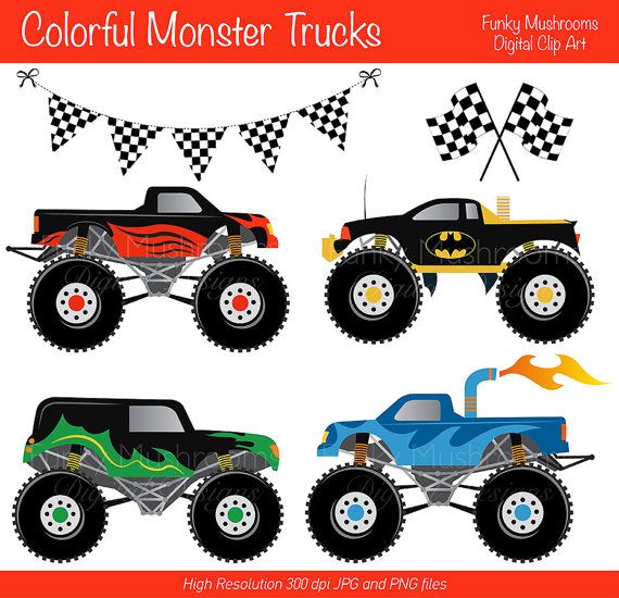 Digital Clipart   Colorful Monster Trucks For Scrapbooking