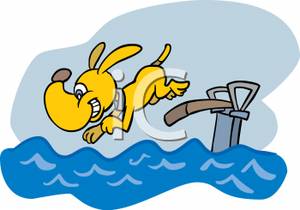 Dog Diving Off A Diving Board   Royalty Free Clipart Picture