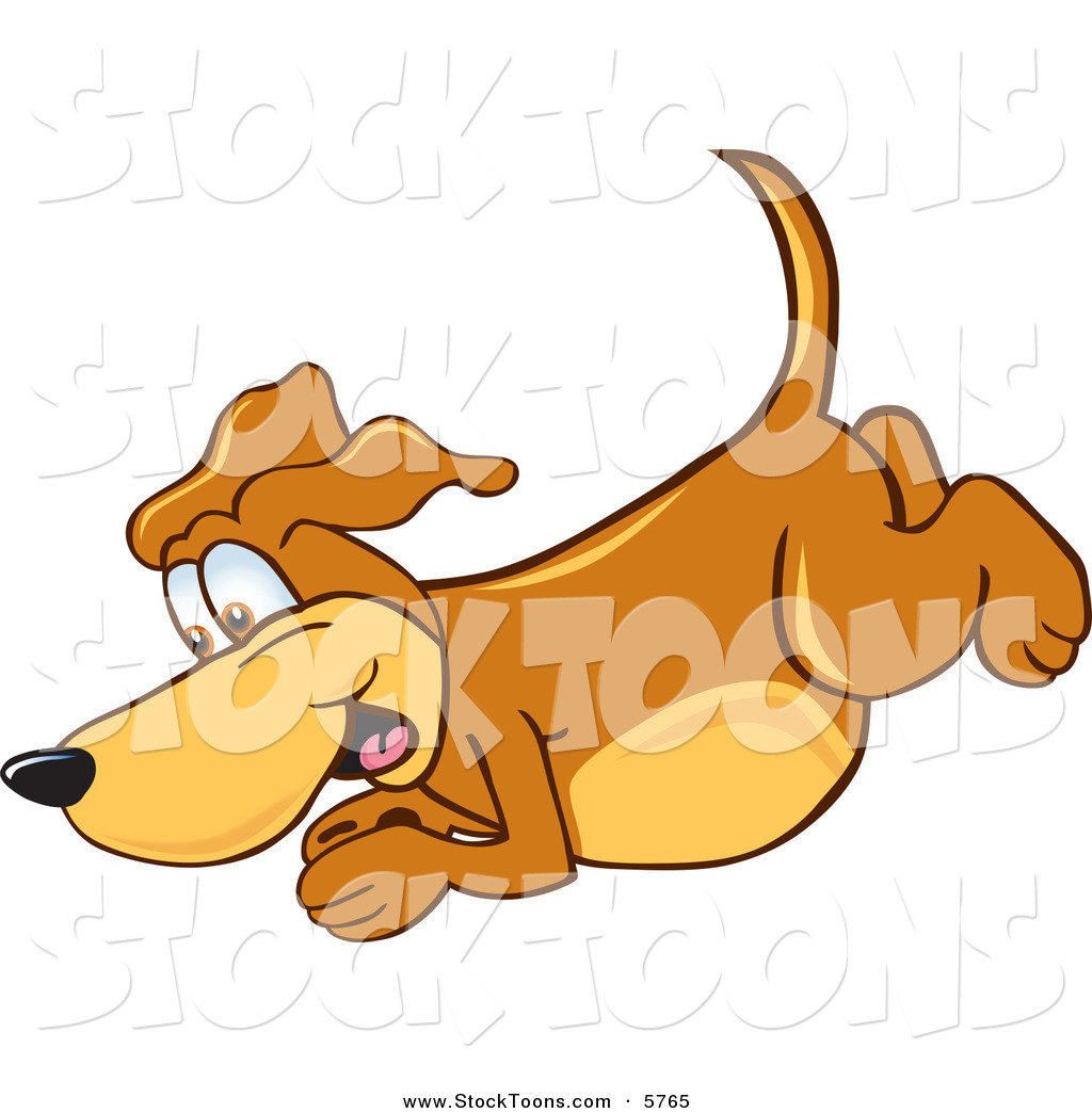 Dog Mascot Cartoon Character Diving Or Jumping Stubborn Brown Pet Dog    