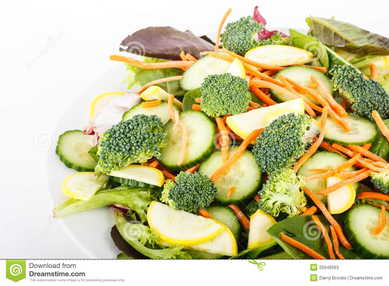 Fresh Salad Of Fresh Cucumber Squash Broccoli Carrots And Lettuce