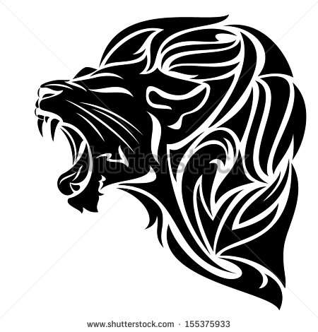 Furious Lion Black And White Vector Outline   Tribal Design   Stock    