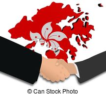Handshake With Hong Kong Map Flag   People Shaking Hands   