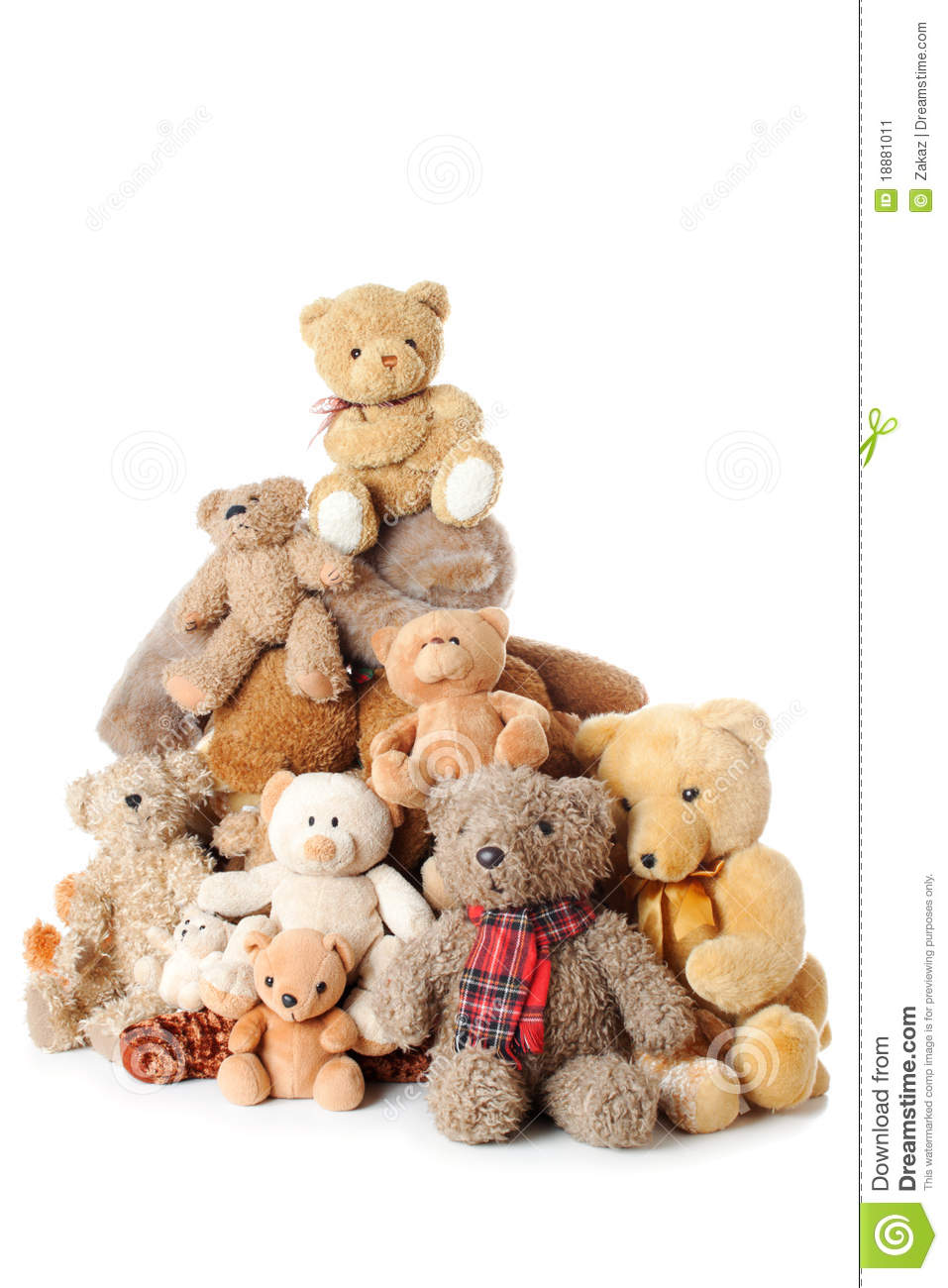 Large Group Of Teddy Bear Old Toys Lay In Pile  Isolated Over White