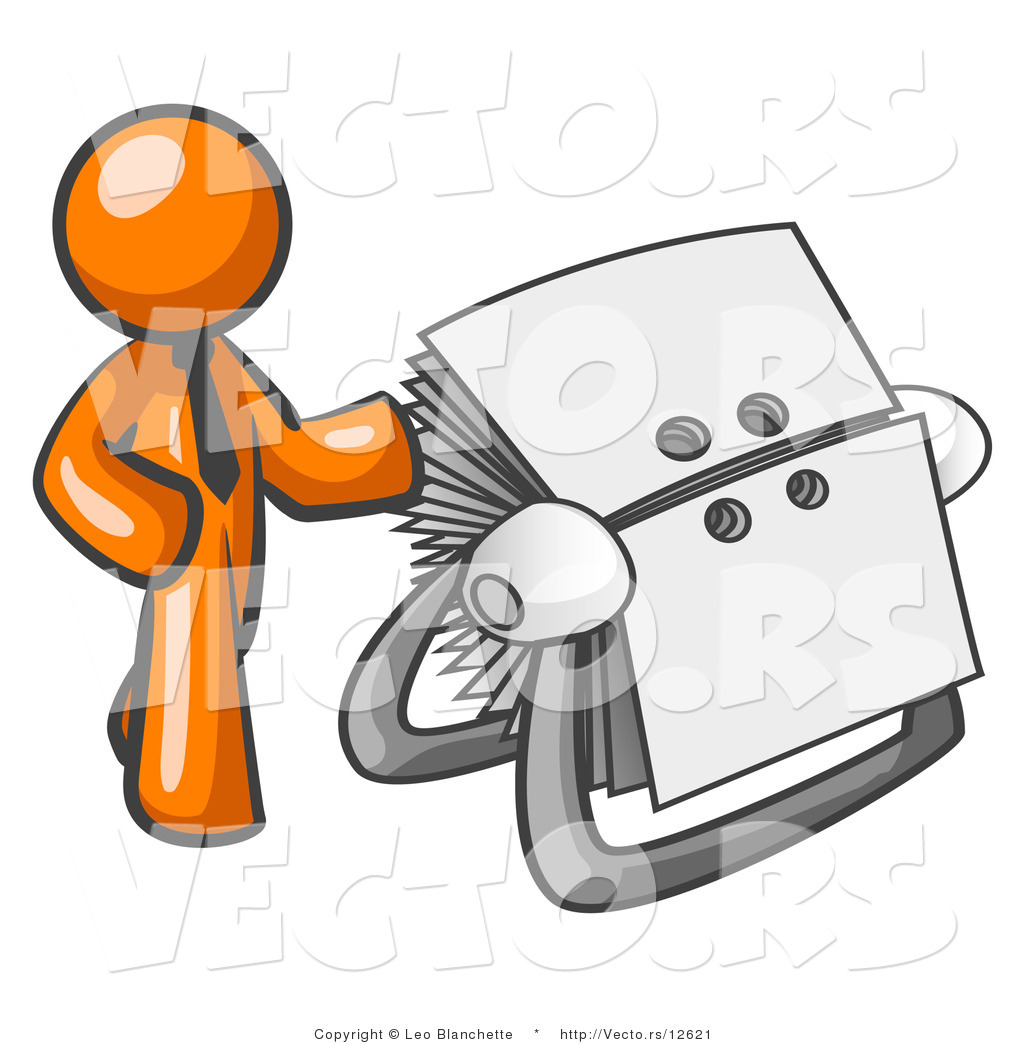 Larger Preview  Vector Of Orange Business Guy Standing Beside A Rotary    