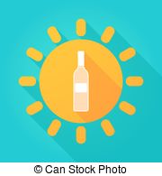 Long Shadow Sun Icon With A Bottle   Illustration Of A Sun