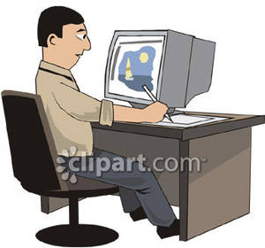 Man Using A Graphics Tablet To Draw On A Computer   Royalty Free
