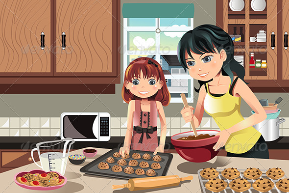 Mother Daughter Baking Cookies   People Characters