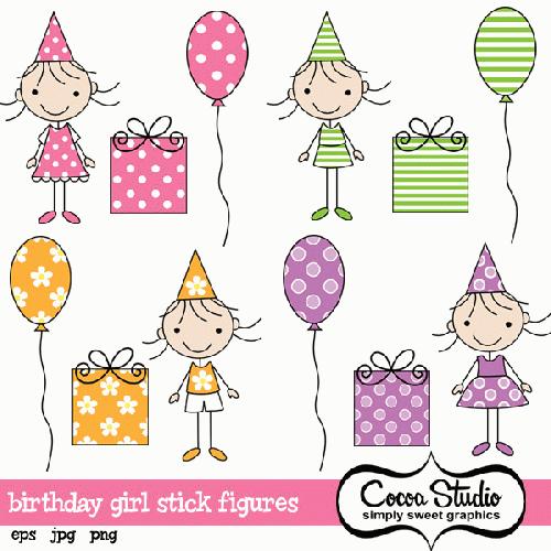 My Grafico  Birthday Girl Stick Figures Clipart
