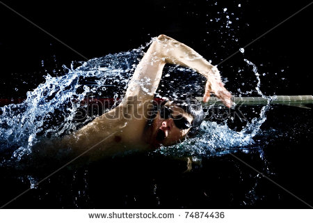 Professional Swimmer Crawl Freestyle Isolated Black Background   Stock