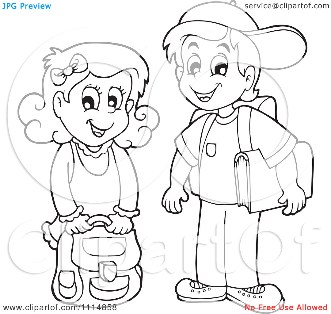 School Boy And Girl Clipart Black And White
