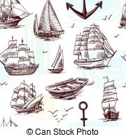 Ships And Boats Sketch Seamless Pattern   Sailing Tall Ships   