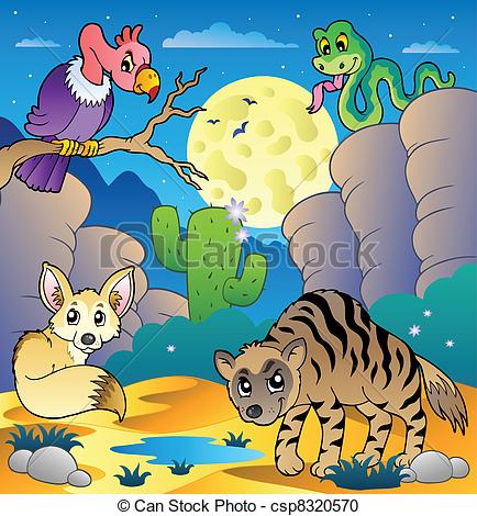 Vector   Desert Scene With Various Animals 2   Stock Illustration