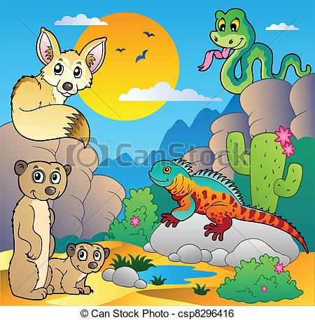 Vector   Desert Scene With Various Animals 4   Stock Illustration