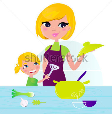 With Child Cooking Healthy Food In Kitchen Mother And Daughter Cooking
