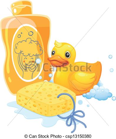 Bubble Bath With A Sponge And A Toy Duck   Csp13150380