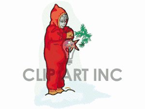 Child In A Red Snowsuit Holding A Christmas Star