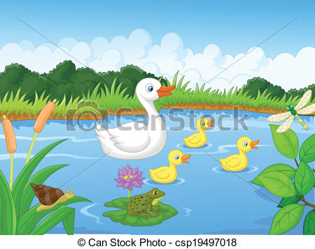 Clip Art Of Duck Family Cartoon Swimming   Vector Illustration Of Duck
