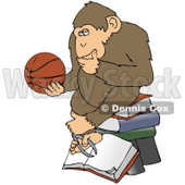 Clipart Illustration Of A Chimp In Thought Rubbing His Chin Sitting