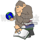 Clipart Illustration Of A Monkey In Thought Sitting On Top Of A Stack