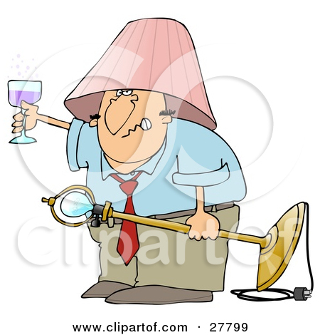 Clipart Illustration Of A Snarling Drunk White Man With A Pink Lamp
