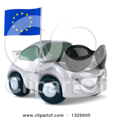 Clipart Of A 3d White Porsche Car Holding A French Flag On A White