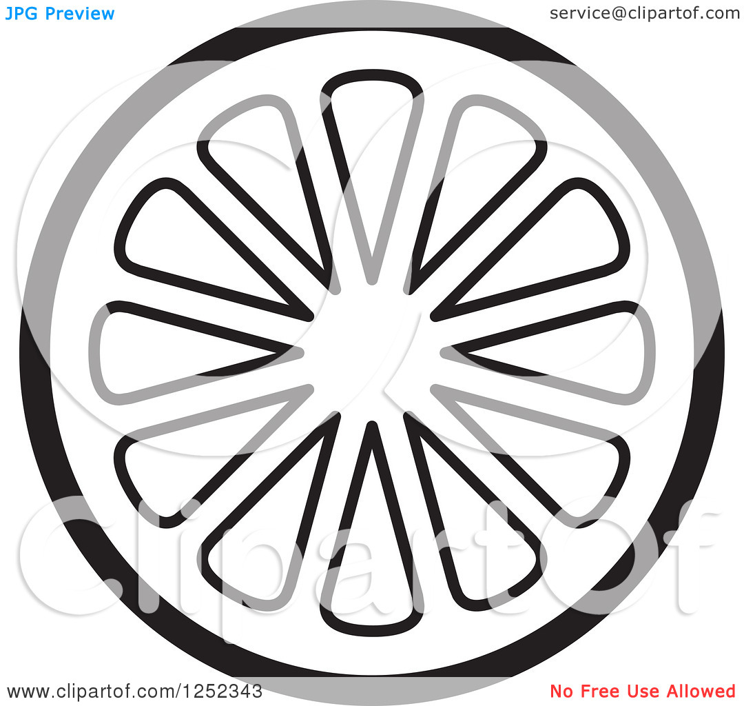 Clipart Of A Black And White Lemon Lime Or Orange   Royalty Free    