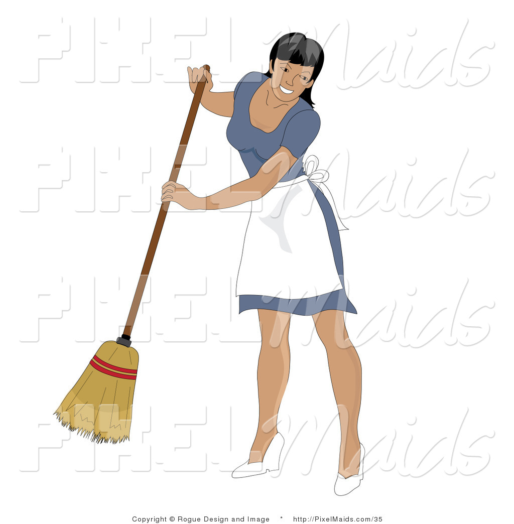 Clipart Of A Hispanic Maid Smiling And Sweeping By Pams Clipart    35