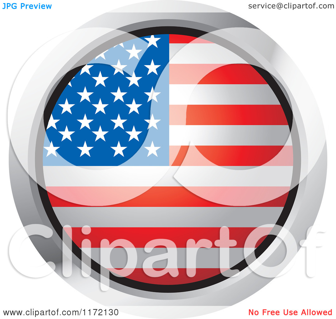 Clipart Of A Round American Flag Icon With A Silver Frame   Royalty