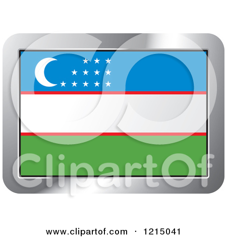 Clipart Of A Uzbekistan Flag And Silver Frame Icon   Royalty Free