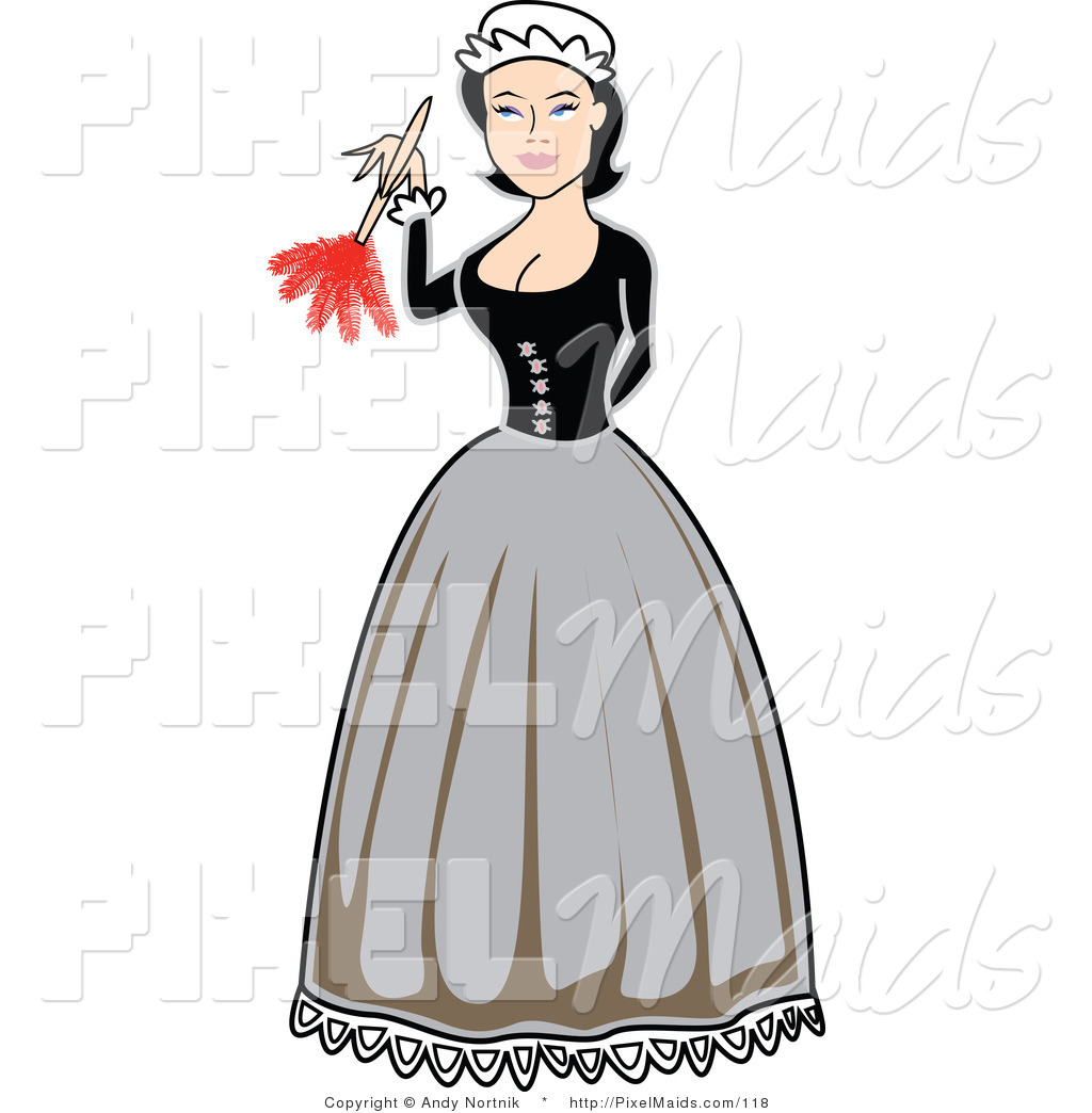 Clipart Of A Victorian Maid Woman Using A Feather Duster By Andy