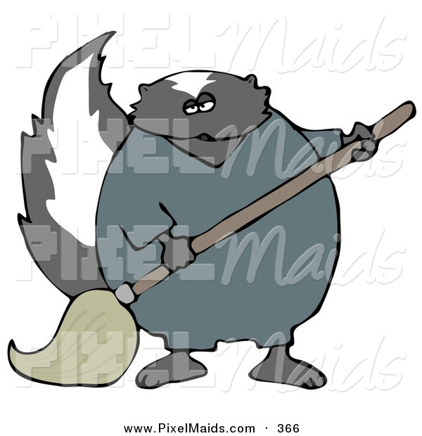 Clipart Of A Working Black Skunk In Coveralls Mopping Up A Mess On A