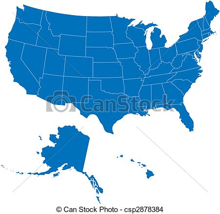 Eps Vector Of Usa 50 States Blue Color   Vector Map Of United States    