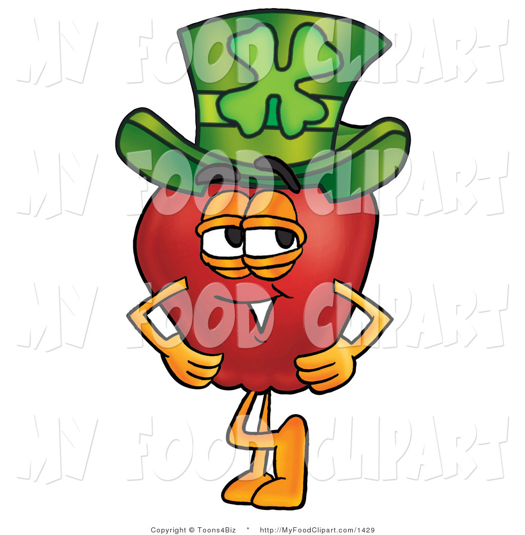 Food Clip Art Of A Cute Red Apple Character Mascot Wearing A Green    