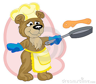 Funny Cook Bear Is Frying Pancakes Stock Image   Image  9559541