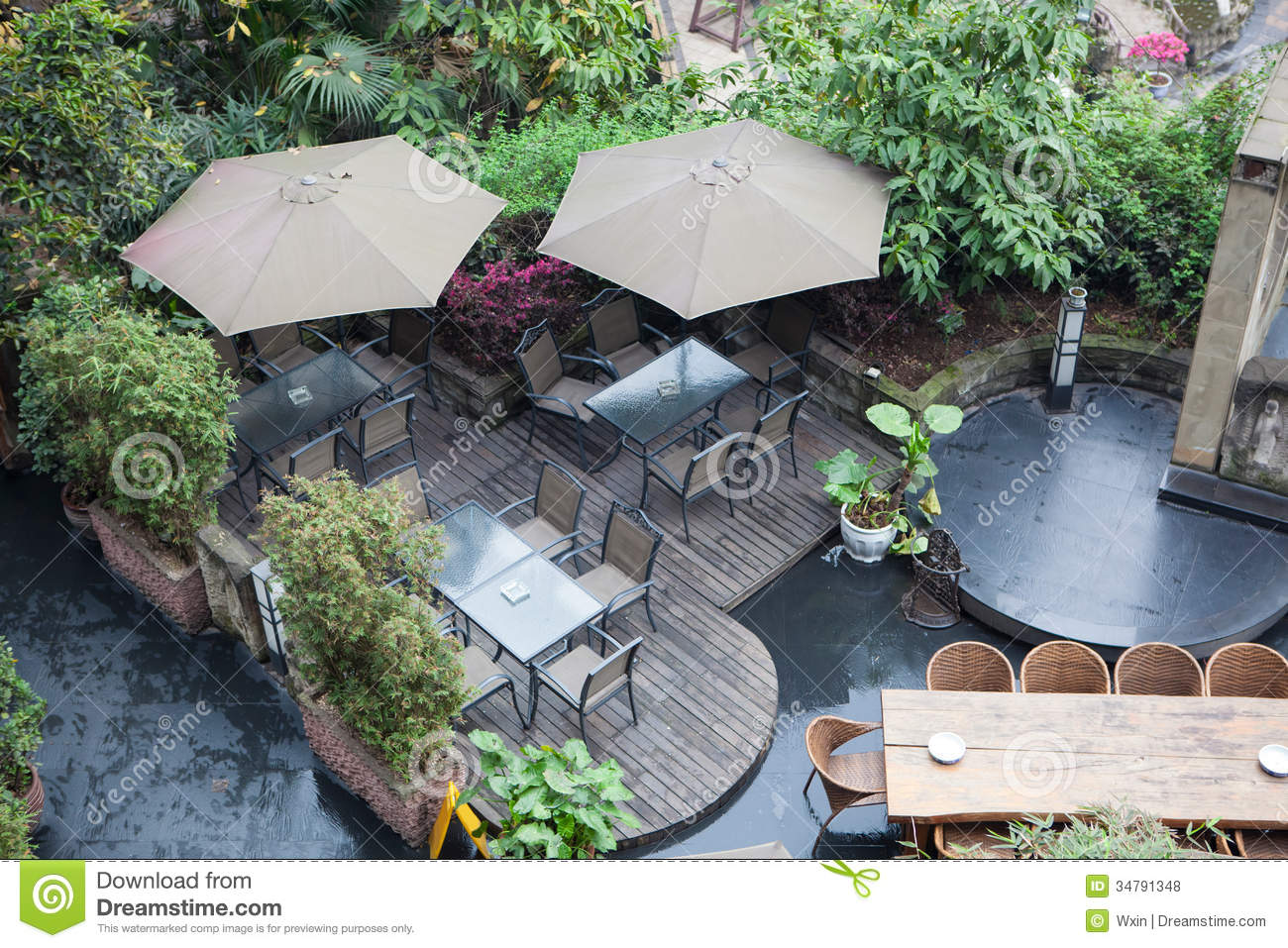 House Patio With Table And Chairs Under Umbrella There Are A Lot Of