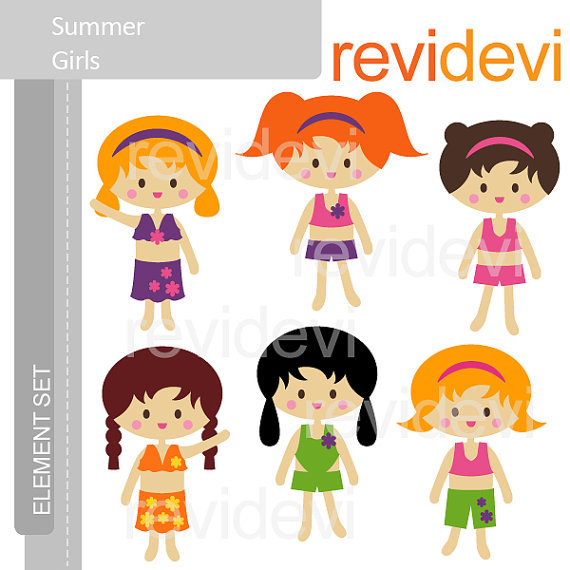 Items Similar To Summer Girls Clipart E065   Digital Element   Cute