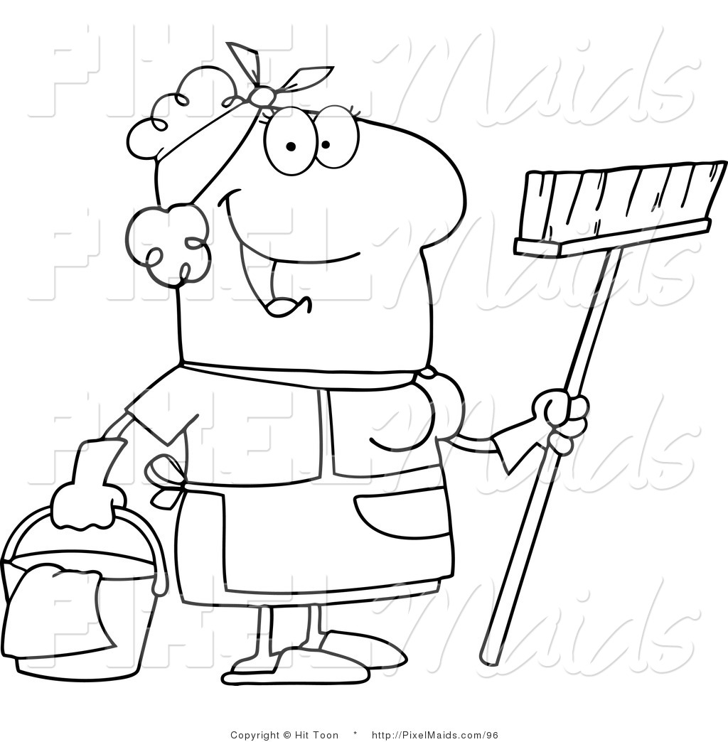 Outlined Friendly Maid Coloring Page Maid Clip Art Hit Toon