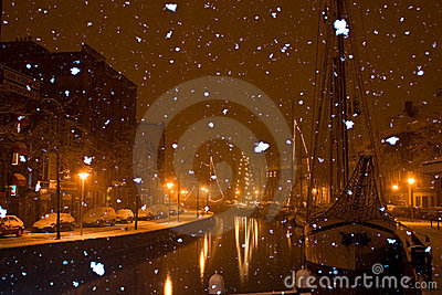 Snow Falling In The City Groningen Stock Photo   Image  10464760