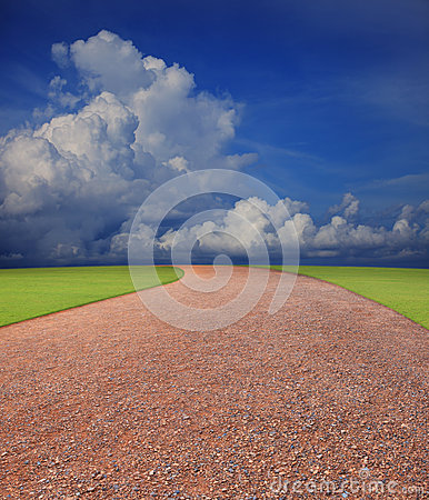 Soil Road Line To The Horizontal With Blue Sky Whi Royalty Free Stock    
