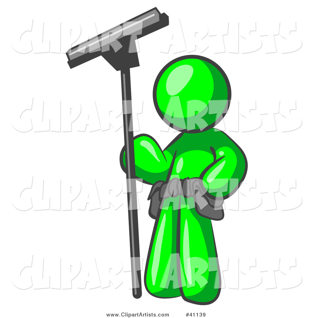 Vector  41139   Lime Green Man Window Cleaner Standing With A Squeegee