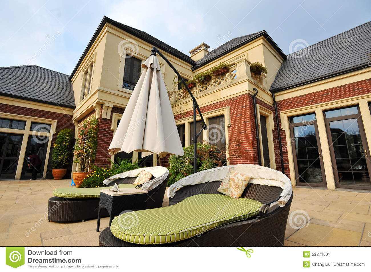 Villa Deck Chair And Umbrella Stock Image   Image  22271601