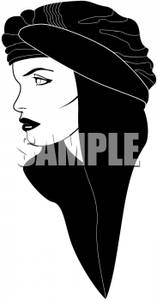 Black And White Silhouette Of A Female Model Wearing A Head Scarf